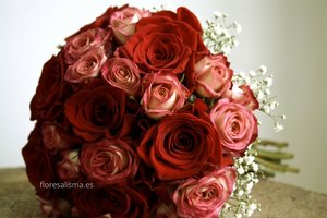 Ramo de novia Flores Alisma Rosas rojas y rosa