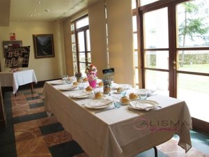 Decoración de comedor para boda en La Casona de Lupa Flores Alisma