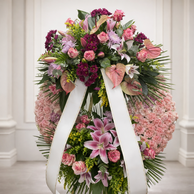 corona funeraria doble cabecero y aro de claveles flores alisma aviles