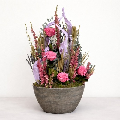 Centro Floral Preservado Rosa Elegante