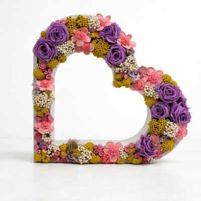 Corazón Floral Decorativo de Flores Preservadas y secas